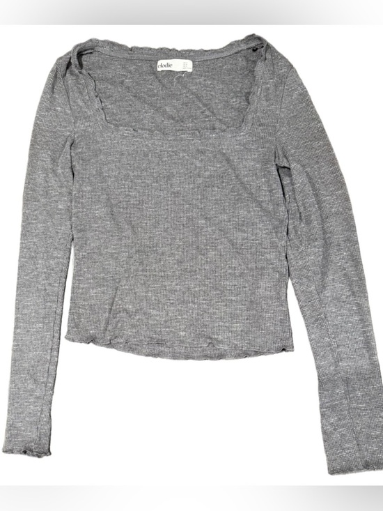 Elodie Tops - Elodie Gray Ribbed Long-Sleeve Square-Neck Top